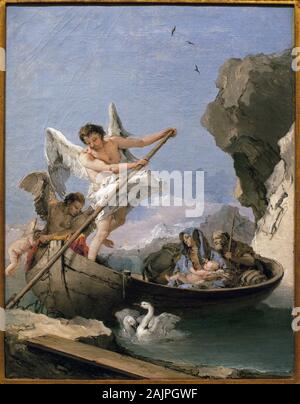 La fuite en Egypte - Peinture de Giambattista Tiepolo (1696-1770), Huile sur toile, 1765-1770 (fuga in Egitto di Giambattista Tiepolo, olio su canv Foto Stock