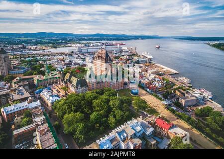 Quebec City e il vecchio porto vista aerea, Quebec, Canada. Foto Stock