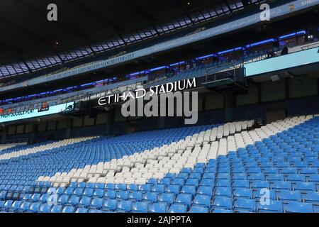 Manchester, Regno Unito. 4 gennaio, 2020. Una vista generale all'interno dell'Etihad Stadium, casa a Manchester City FC. Foto Stock