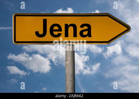 Dettaglio foto di un cartello con la scritta Jena, Turingia, Germania, Europa Foto Stock