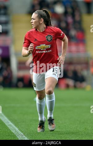 Leigh, Regno Unito. 05 gen, 2020. LEIGH, Inghilterra - Gennaio 5th Kirsty Hanson del Manchester United per le donne durante la Barclaycard FA DONNA Super League match tra Manchester United e la città di Bristol a Leigh Sport Stadium, Leigh domenica 5 gennaio 2020. (Credit: Eddie Garvey | MI News) La fotografia può essere utilizzata solo per il giornale e/o rivista scopi editoriali, è richiesta una licenza per uso commerciale Credito: MI News & Sport /Alamy Live News Foto Stock