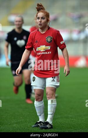 Leigh, Regno Unito. 05 gen, 2020. LEIGH, Inghilterra - Gennaio 5th Martha Harris del Manchester United per le donne durante la Barclaycard FA DONNA Super League match tra Manchester United e la città di Bristol a Leigh Sport Stadium, Leigh domenica 5 gennaio 2020. (Credit: Eddie Garvey | MI News) La fotografia può essere utilizzata solo per il giornale e/o rivista scopi editoriali, è richiesta una licenza per uso commerciale Credito: MI News & Sport /Alamy Live News Foto Stock