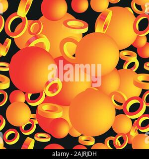Astratto anelli d'oro e sfere su Nero Illustrazione Vettoriale