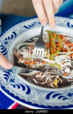 Mole Mexicano, mole poblano ingredienti speziati messicani il cibo tradizionale in Messico Foto Stock