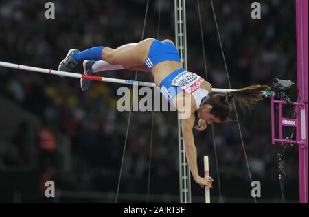 Katerina Stefanidi (Grece) presso le donne del Pole Vault finale della IAAF Campionati del Mondo di atletica leggera del 6 agosto, 201st presso lo Stadio Olimpico di Londra, Gran Bretagna Foto Stock