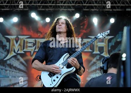 Milano Italia , 06 luglio 2011 , concerto dal vivo di 'Big 4' al 'Arena Concerti Fiera Milano' : il chitarrista dei Megadeth band,Chris Broderick, durante il concerto Foto Stock