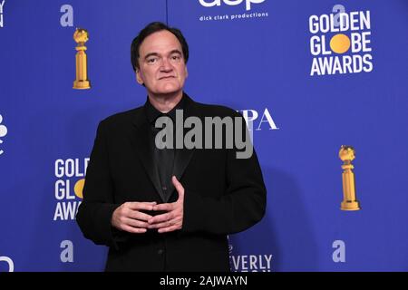 Los Angeles, California, USA. 05 gen, 2020. Il Direttore Quentin Tarantino in sala stampa dopo aver vinto il premio per la miglior sceneggiatura - Motion Picture per una volta a Hollywood in sala stampa al 77th Golden Globe Awards tenutosi presso il Beverly Hilton Hotel il 5 gennaio 2020 in Beverly Hills, CA. (Foto di Sthanlee B. Mirador/Sipa USA) Credito: Sipa USA/Alamy Live News Foto Stock