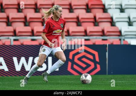 Leigh, Regno Unito. 05 gen, 2020. LEIGH, Inghilterra - Gennaio 5th Millie Turner del Manchester United per le donne durante la Barclaycard FA DONNA Super League match tra Manchester United e la città di Bristol a Leigh Sport Stadium, Leigh domenica 5 gennaio 2020. (Credit: Eddie Garvey | MI News) La fotografia può essere utilizzata solo per il giornale e/o rivista scopi editoriali, è richiesta una licenza per uso commerciale Credito: MI News & Sport /Alamy Live News Foto Stock