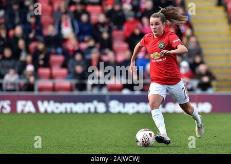 Leigh, Regno Unito. 05 gen, 2020. LEIGH, Inghilterra - Gennaio 5th Ella Toone del Manchester United per le donne durante la Barclaycard FA DONNA Super League match tra Manchester United e la città di Bristol a Leigh Sport Stadium, Leigh domenica 5 gennaio 2020. (Credit: Eddie Garvey | MI News) La fotografia può essere utilizzata solo per il giornale e/o rivista scopi editoriali, è richiesta una licenza per uso commerciale Credito: MI News & Sport /Alamy Live News Foto Stock