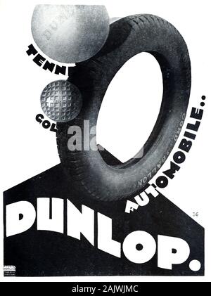 Vecchio annuncio, vintage, annuncio pubblicitario o di pubblicità per gli pneumatici Dunlop pneumatici o annuncio pubblicitario 1927 Foto Stock