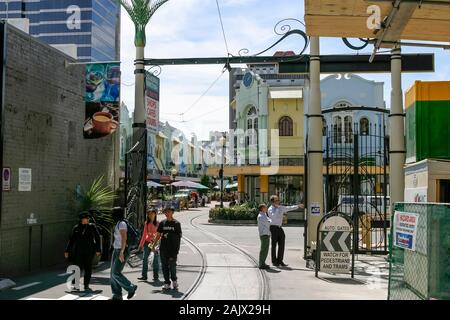 Nuovo Regent Street mall pedonale, vicino alla piazza della cattedrale, Christchurch, Isola del Sud, Nuova Zelanda Foto Stock