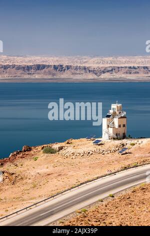 Dead Sea, sulla via Ma'in da Madaba al Mar Morto, il luogo più basso della terra, ma'in, Giordania, Medio Oriente, Asia Foto Stock