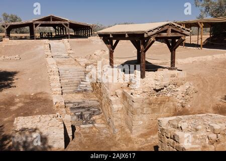 Betania, Sito del Battesimo di Gesù, ramo degli scavi, fiume Giordano, Giordania, Medio Oriente, Asia Foto Stock