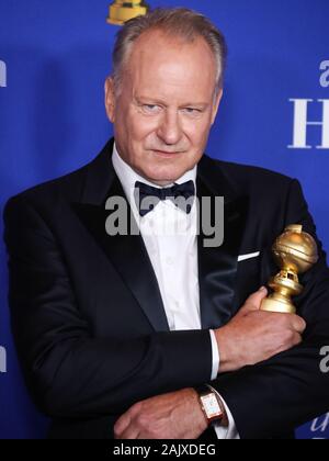 Beverly Hills, Stati Uniti. 05 gen, 2020. BEVERLY HILLS, Los Angeles, California, Stati Uniti d'America - 05 gennaio: Stellan Skarsgard pone nella sala stampa della 77th Annuale di Golden Globe Awards tenutosi presso il Beverly Hilton Hotel il 5 gennaio 2020 in Beverly Hills Los Angeles, California, Stati Uniti. (Foto di Xavier COLLIN/Image Press Agency) Credito: Image Press Agency/Alamy Live News Foto Stock