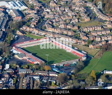 Una veduta aerea di Accrington Stanley football ground, North West England, Regno Unito Foto Stock