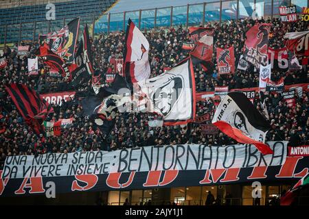 Milano, Italia. 6 Gen, 2020. ventole milanduring AC Milan vs Sampdoria, italiano di calcio di Serie A del campionato Gli uomini in Milano, Italia, 06 Gennaio 2020 - LPS/Francesco Scaccianoce Credito: Francesco Scaccianoce/LP/ZUMA filo/Alamy Live News Foto Stock