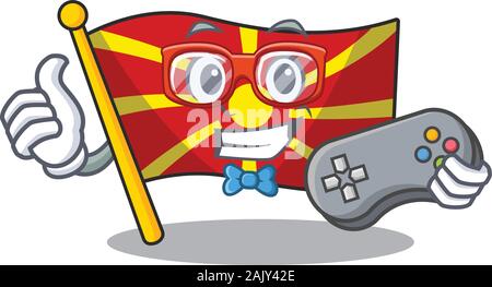 Smiley gamer bandiera macedonia mascotte cartoon style Illustrazione Vettoriale