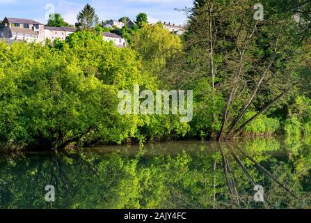 Le sponde del fiume di Bradford on Avon sul fiume Avon, Wiltshire, Regno Unito Foto Stock