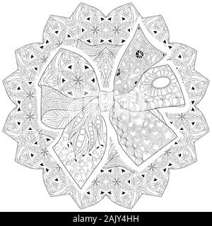 Zentangle stilizzata bow-nodo su un modellato substrato rotondo Illustrazione Vettoriale