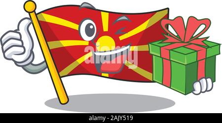 Smiley bandiera macedonia carattere con confezione regalo Illustrazione Vettoriale