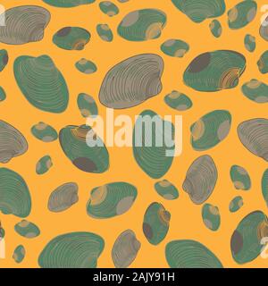 Green clam shell su un giallo sabbia perfetta configurazione vettore Illustrazione Vettoriale