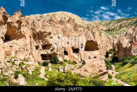 Resti di Zelve monastero in Cappadocia, Turchia Foto Stock