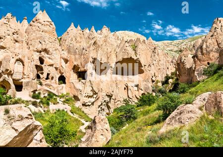 Resti di Zelve monastero in Cappadocia, Turchia Foto Stock