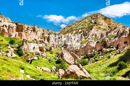 Resti di Zelve monastero in Cappadocia, Turchia Foto Stock