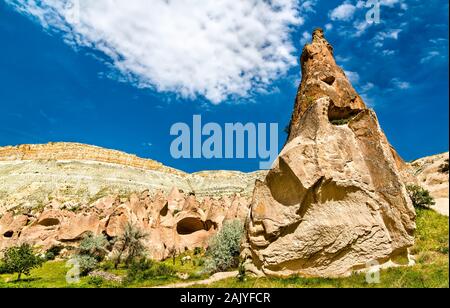 Resti di Zelve monastero in Cappadocia, Turchia Foto Stock