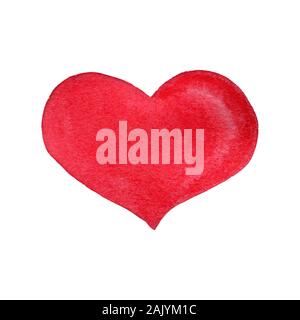 Acquerello cuore rosso isolato su sfondo bianco, Valentino cuore e amore simbolo Foto Stock