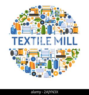 Icona di Textile Mile, fabbrica di tessuti o pianta isolata Illustrazione Vettoriale
