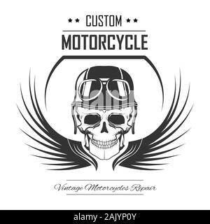 Cranio in casco e ali icona isolata, moto racing club Illustrazione Vettoriale