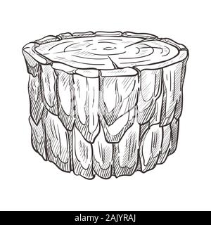 Grumi da foresta o boschi, materiale grezzo di legno schizzo isolato Illustrazione Vettoriale
