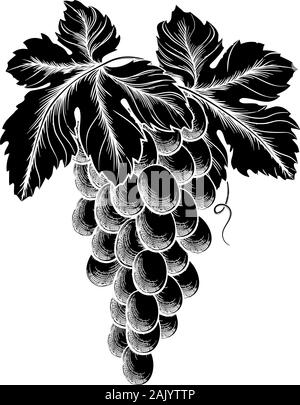 Grappolo di uva sulla vite con foglie Illustrazione Vettoriale