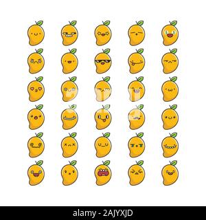 Raccolta di kawaii mango emoticon cartoni isolati su bianco Illustrazione Vettoriale