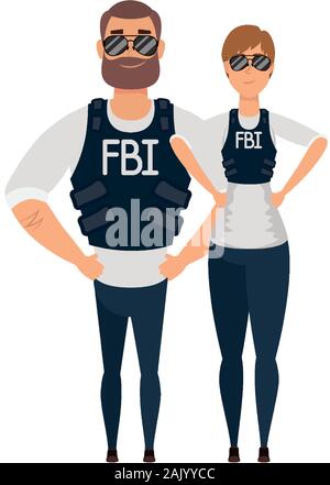 Coppia giovane gli agenti FBI caratteri Illustrazione Vettoriale