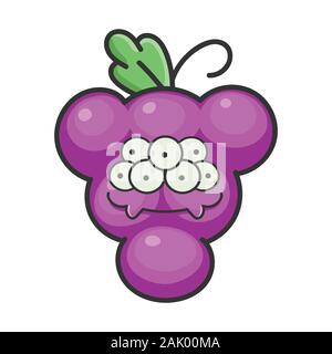 Felice allegro monster uva cartoon icona carattere isolato su bianco Illustrazione Vettoriale