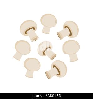Funghi champignon set. Pila di champignon isolati su sfondo bianco. Mazzetto di fresco funghi champignon per preparare pasti. La cottura. Vettore Illustrazione Vettoriale