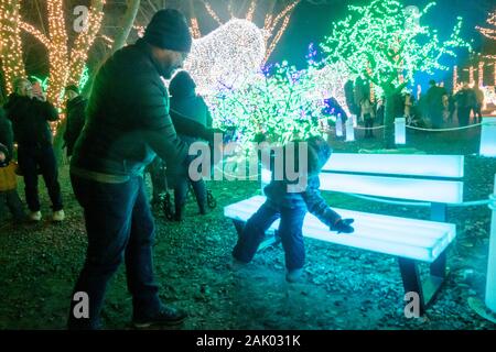 TORONTO, Ontario, Canada - 4 gennaio 2020: le persone che frequentano la AURORA Winter Festival a Ontario Place. Foto Stock