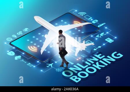 Il concetto di online prenotazione airtravel con uomo d affari Foto Stock
