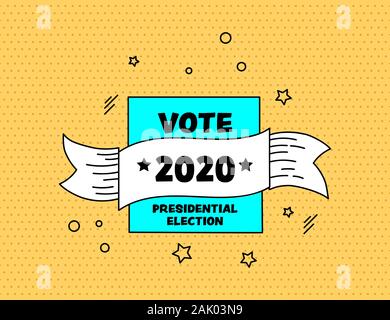 Voto 2020 memphis banner in stile pop art design Illustrazione Vettoriale