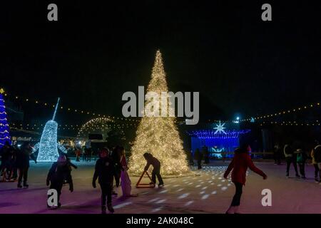 TORONTO, Ontario, Canada - 4 gennaio 2020: le persone che frequentano la AURORA Winter Festival a Ontario Place. Foto Stock