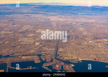Vista aerea di Los Angeles e Long Beach, California, Stati Uniti Foto Stock