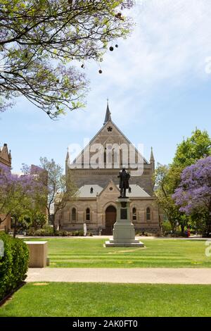 Adelaide Australia - l'Università di Adelaide edifici su una soleggiata giornata di primavera con la jacaranda in fiore, Adelaide Australia del Sud Foto Stock