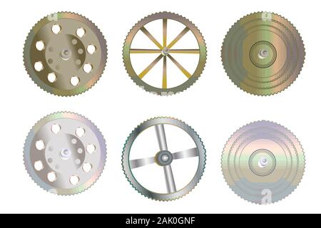 Raccolta di marce isolati su sfondo bianco. Set di ingranaggi o ruote dentate icona. Può essere utilizzato per la meccanica e steampunk design. Stock illustrazione vettoriale Illustrazione Vettoriale