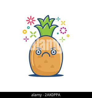 Burbero kawaii ananas emoticon cartoon illustrazione isolato su bianco Illustrazione Vettoriale