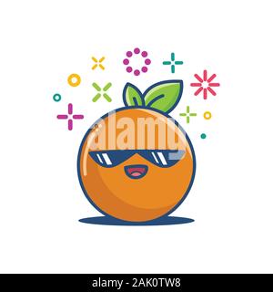 Cool orange kawaii emoticon cartoon illustrazione isolato su bianco Illustrazione Vettoriale