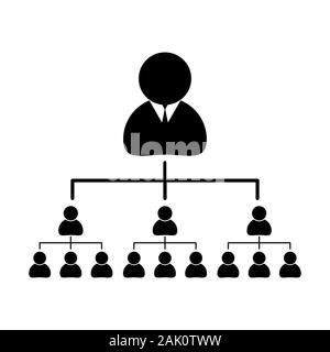 Grafico della società,struttura isolata sfondo bianco. La struttura di organizzazione Silhouette con le persone Illustrazione Vettoriale