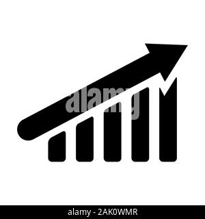 Grafico di crescita fino silhouette icona. Tabella finanziaria freccia stile lineare simbolo segno per il concetto di business o di web design. Illustrazione di vettore isolato su un Illustrazione Vettoriale