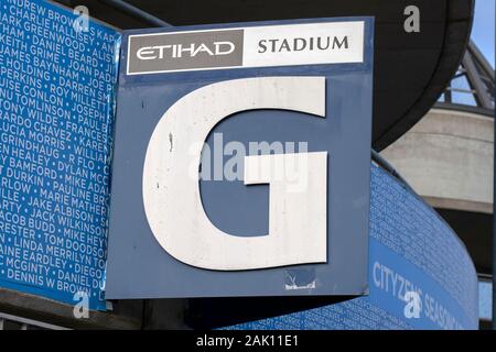 Affissioni ingresso G Etihad Stadium Manchester Englands Foto Stock